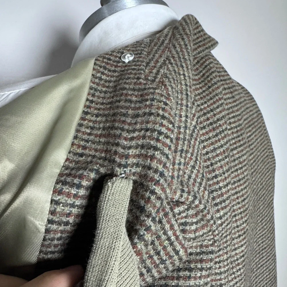 Mina Self Blazer Mens XL Green Grid Wool Blend Double Breasted Peak Lapel 23QDYT